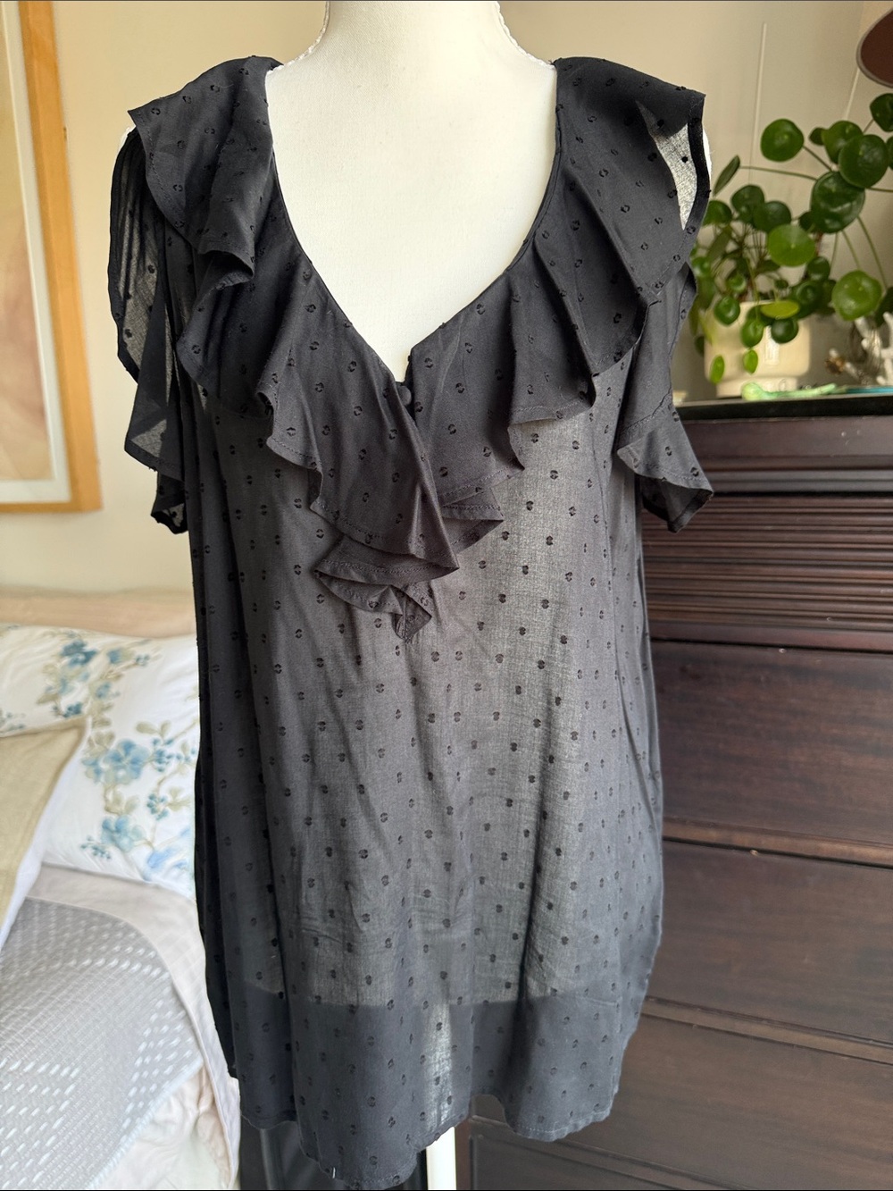 PAIGE Black Farrell’s Ruffle V-Neck Sheer Blouse - Women